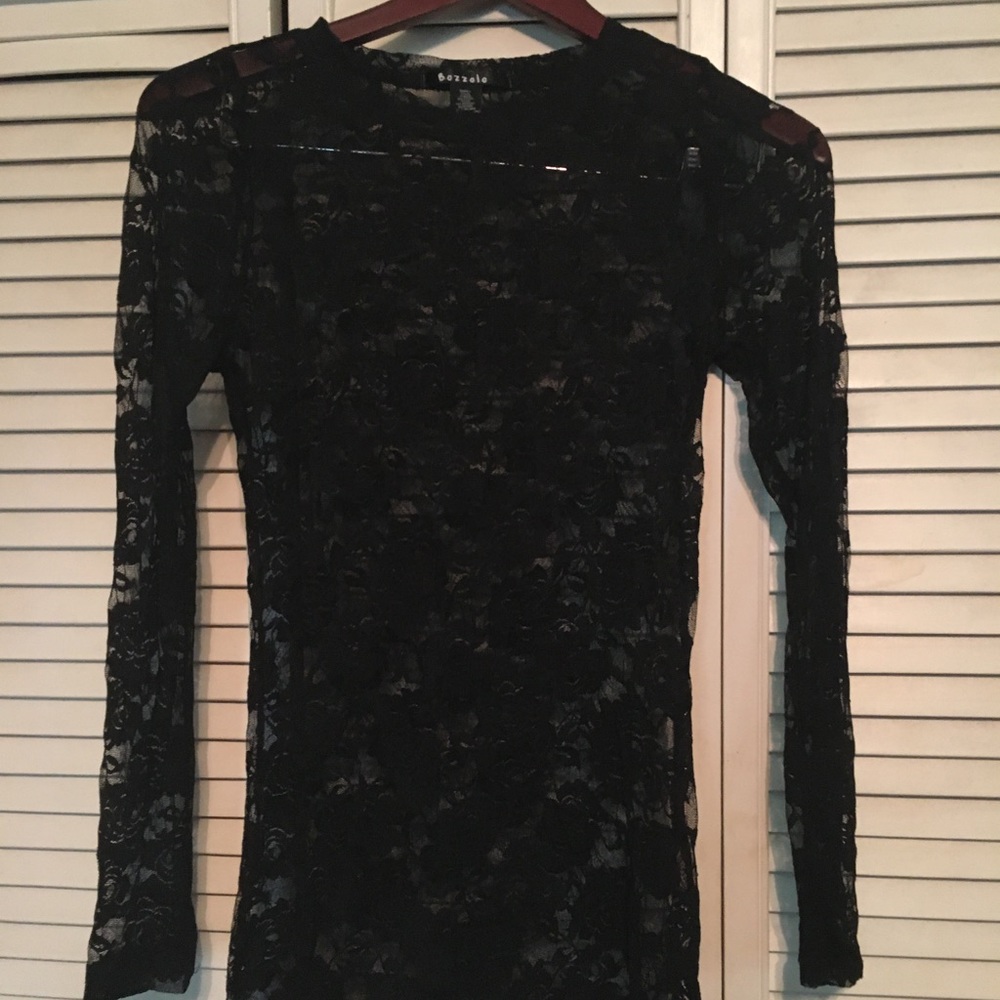 90s Style Long Sleeve Black Lace Top